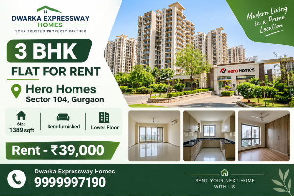 3 bhk for rent Hero Homes sector 104, Gurgaon 